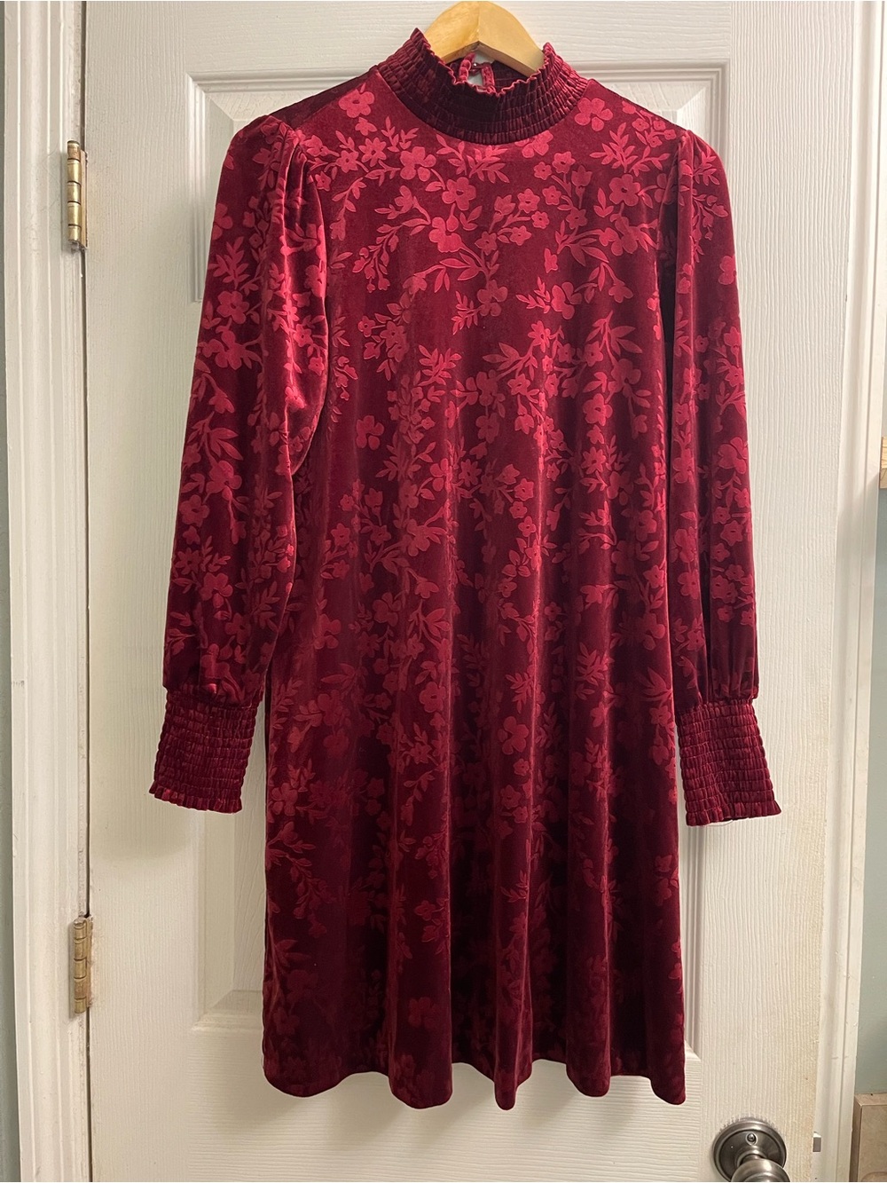 Matilda Jane Burgundy Floral Velvet High-Neck Dress
